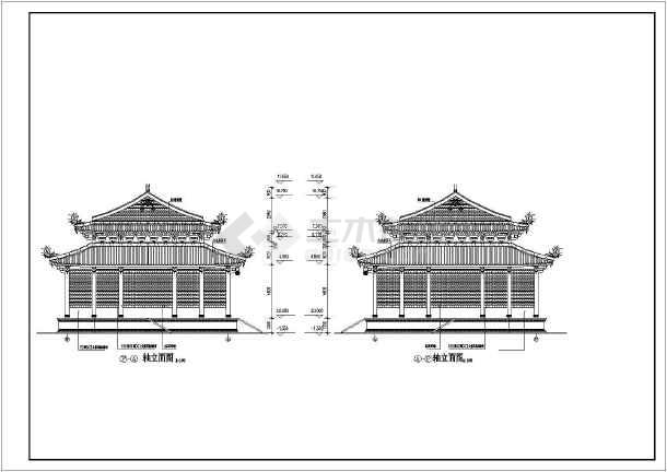 仿古建筑大殿建筑施工图,共一层,图纸包括:各层平面图,立面图,剖面图