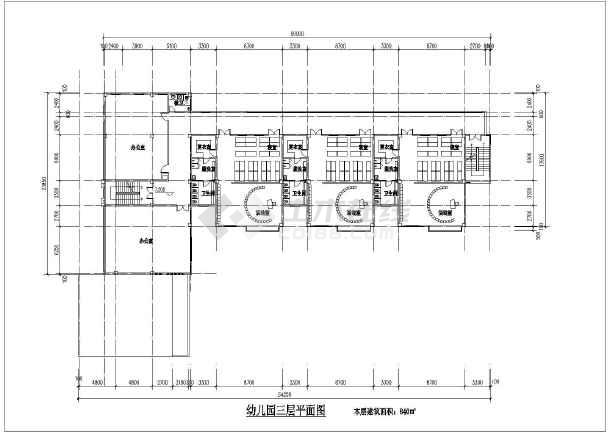 某地区三层9班幼儿园建筑平面设计_cad图纸下