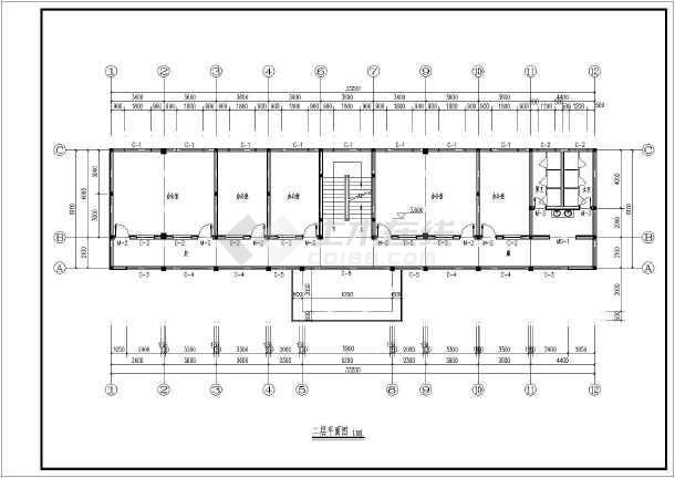 该图纸为某地三层平屋顶办公楼建筑设计方案图,内容包含:各层平面图