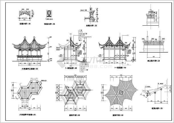 某地一层木结构六角亭建筑结构施工图