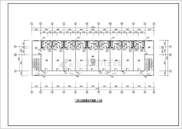 员工宿舍楼给排水系统cad平面施工图,图纸包括一到五层给排水平面图