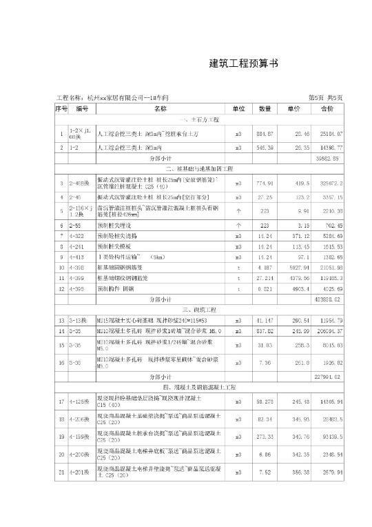 建筑工程预算书