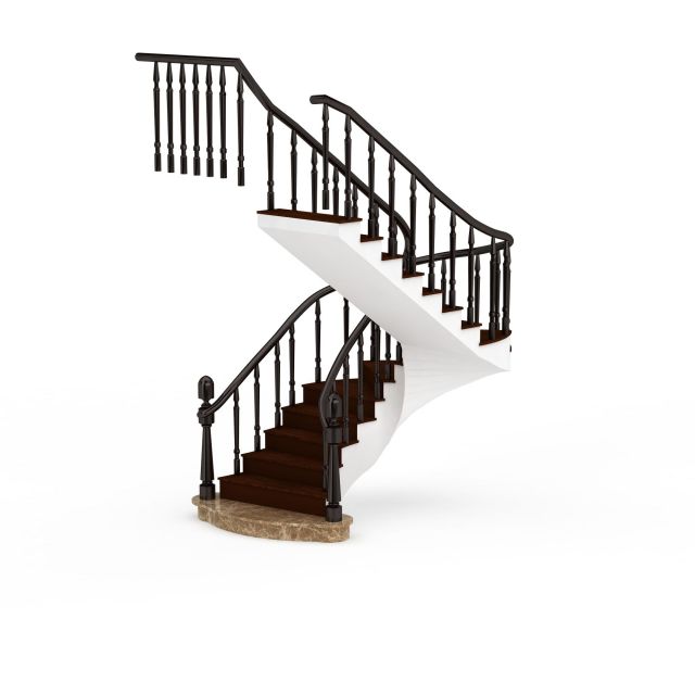圆形实木楼梯3d模型下载