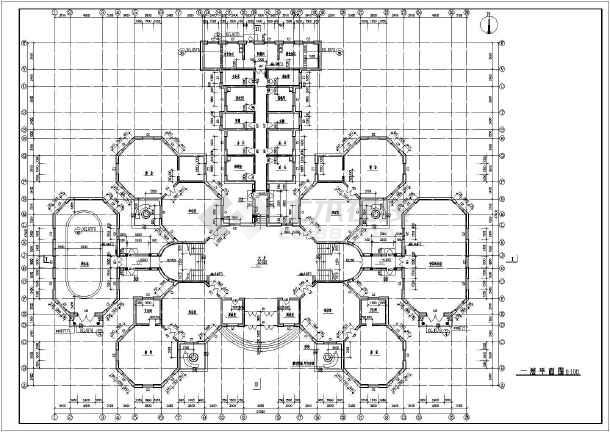 幼儿园建筑设计施工图,图纸内容包括:屋面排水图,二层平面图,北立面图