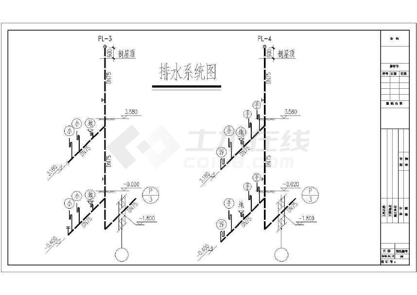 某公共卫生间给排水设计cad图纸