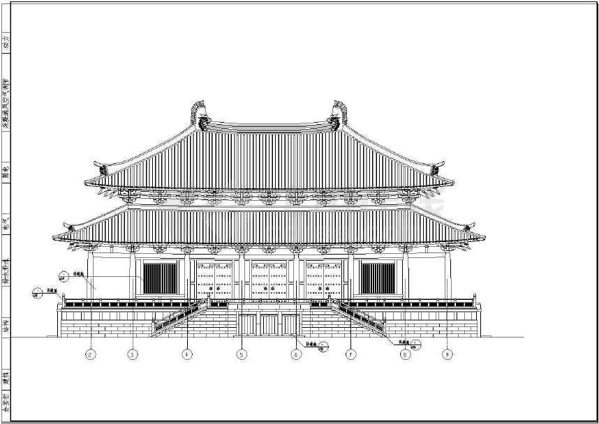 单层框架结构仿唐重檐庑殿大殿建筑设计施工图