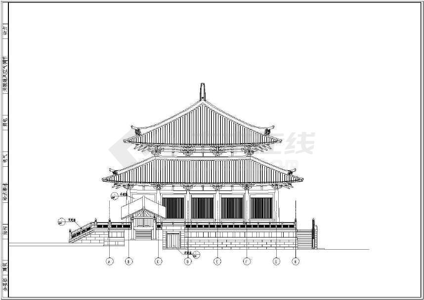 单层框架结构仿唐重檐庑殿大殿建筑设计施工图