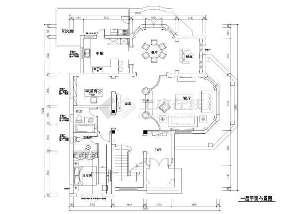 300平欧式独栋别墅装修施工图(附效果图),图纸包含了平面图:一二层