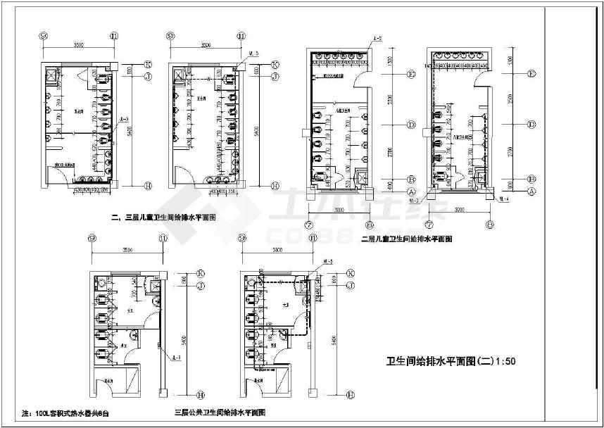 湖南某幼儿园卫生间给排水及卫生洁具安装施工图