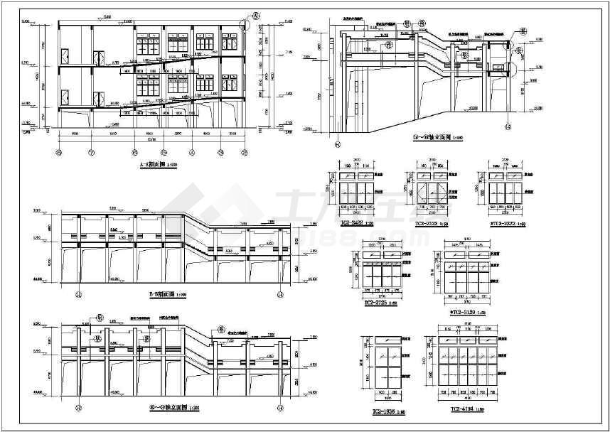 某学校3层楼框架结构阶梯教室建筑施工图