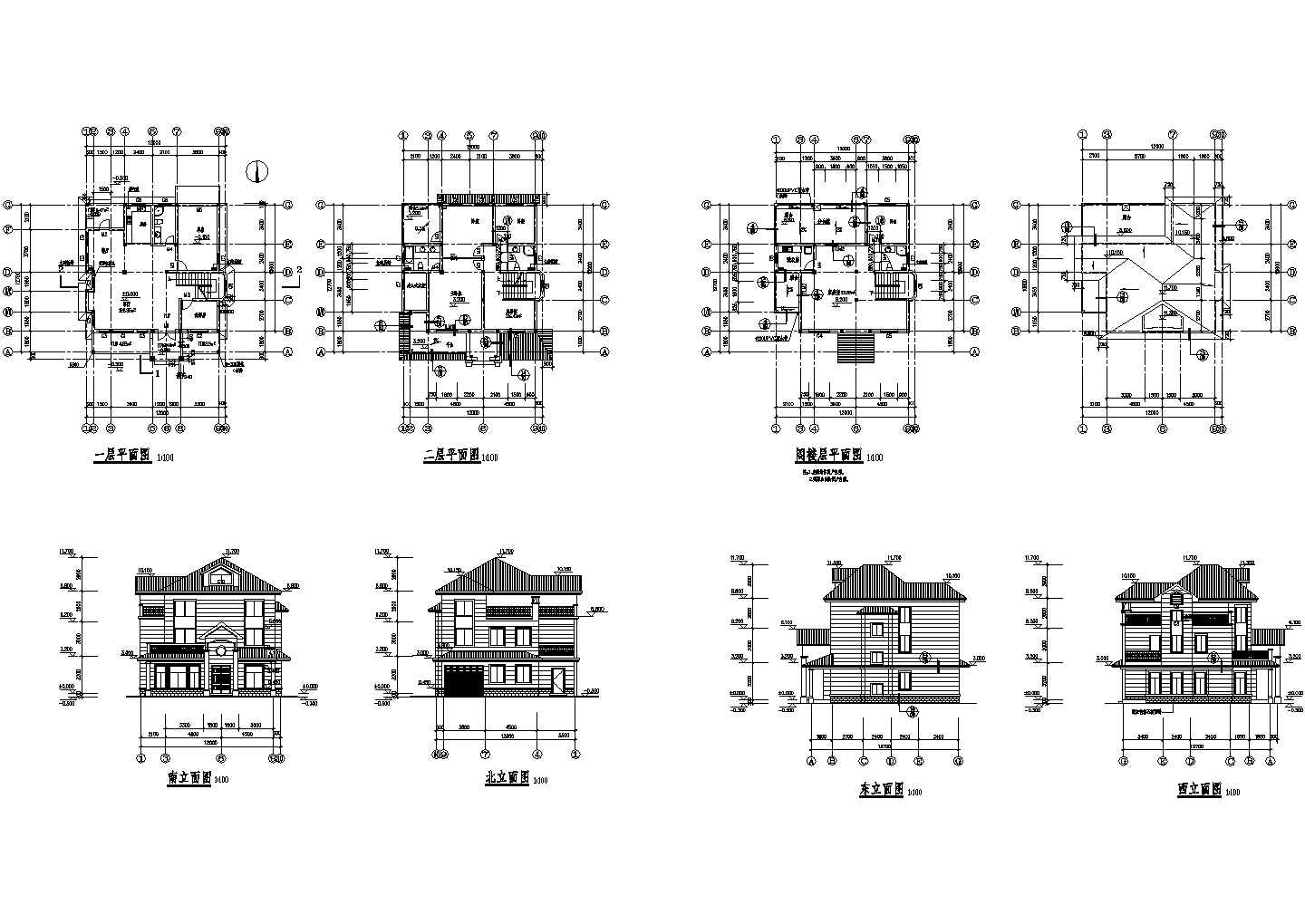 三层长12.00米 宽12.70米农村自建房建筑设计图