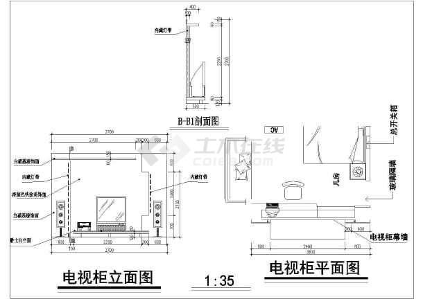 住宅客厅电视柜立面cad大样施工图