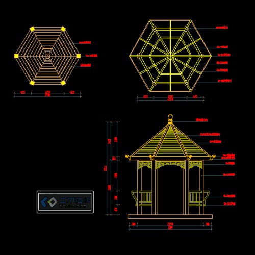 防腐木六角亭施工圖紙