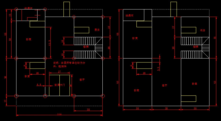 农村房屋设计图(三间两层)