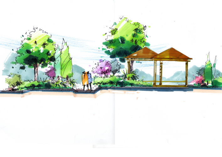 图纸 园林设计图  立面图  游园手绘立面图  相关专题:别墅立面图