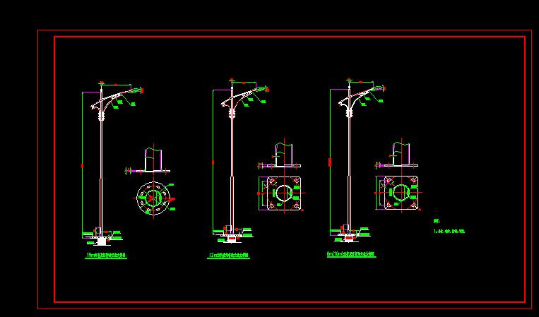 路灯灯杆及灯杆法兰盘大样图