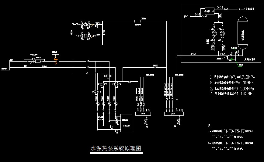 某一台制冷/制热水源热泵机房设计图