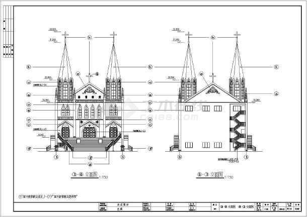 三层混凝土框架结构哥特式教堂建筑施工图