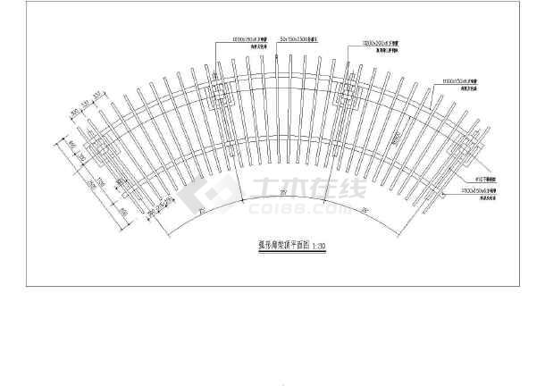 弧形廊架图纸,为小区常见的景观设计方案,图纸内容包括:廊架平面位置