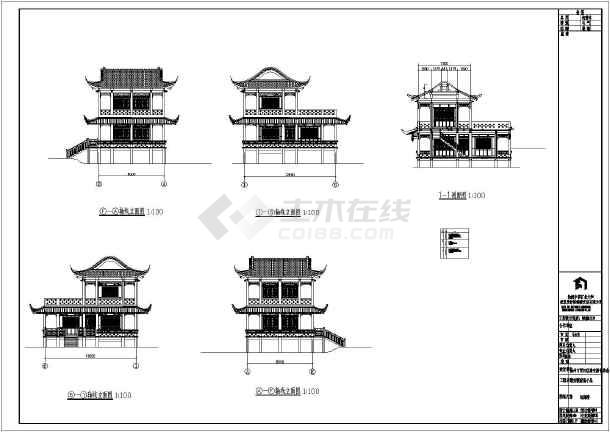 徐州市某公园吊角楼建筑设计方案图纸