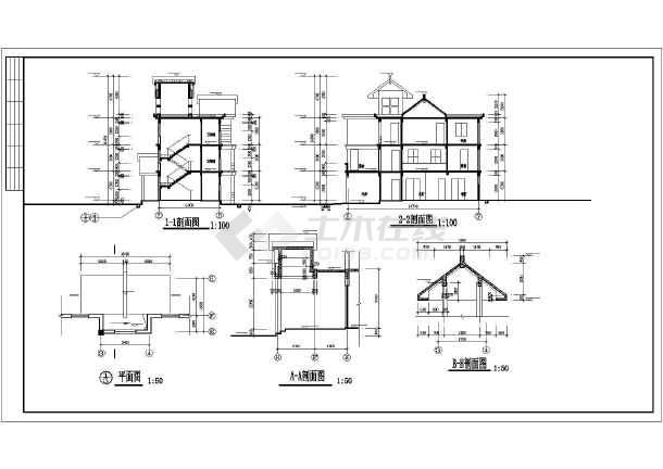 某地别墅建筑设计立面平面剖面图纸图片1