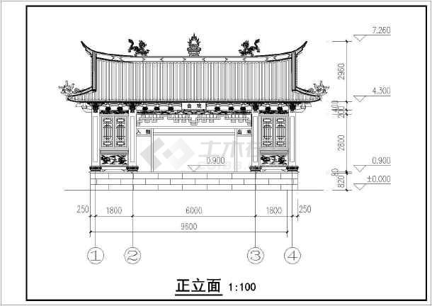 两个单层木结构闽南风格戏台建筑方案图