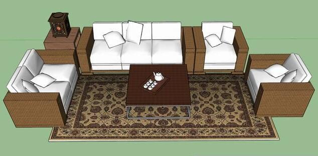 现代中式风格家具沙发茶几组合su模型-图一