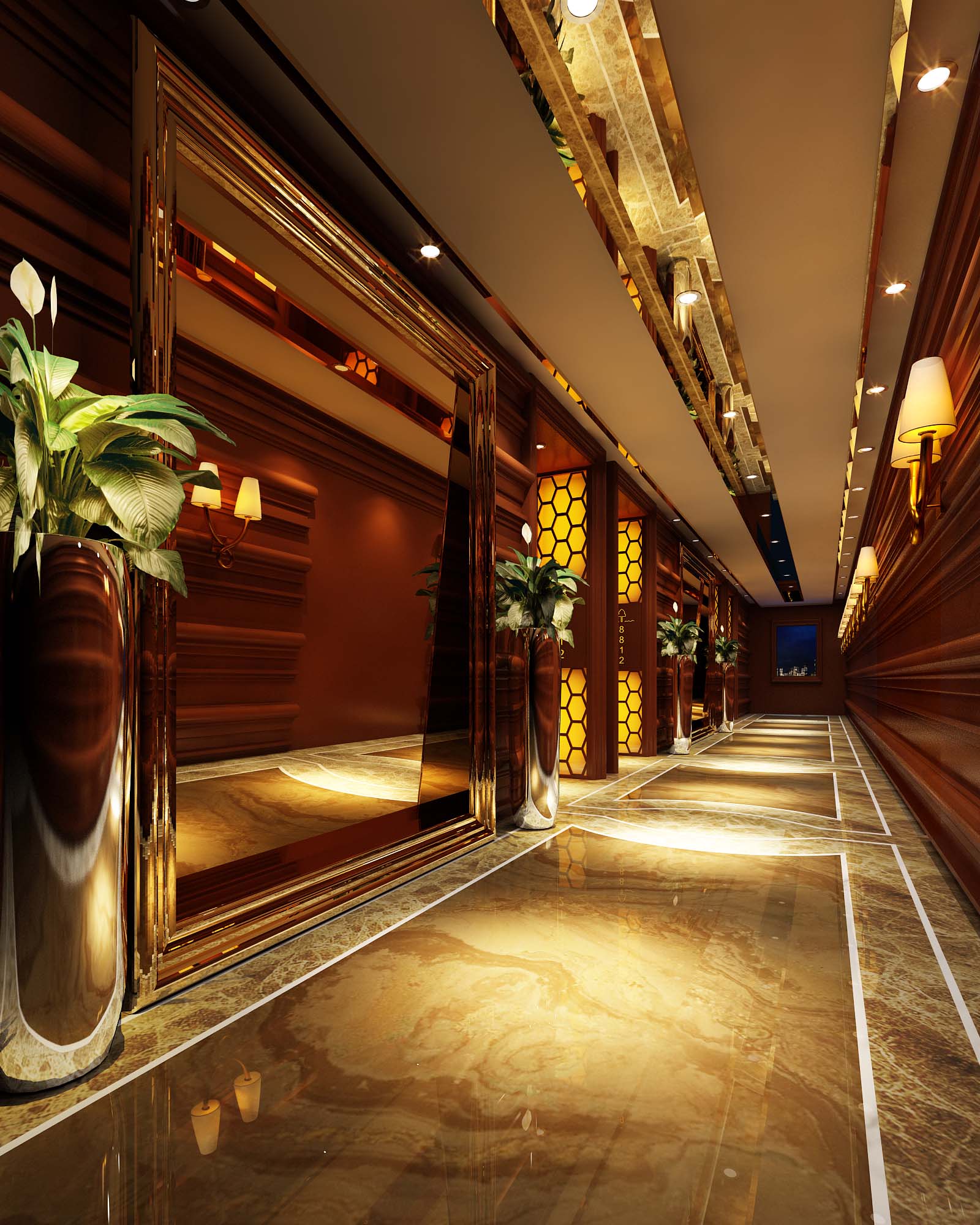 H07-0420现代新中式酒店客房走廊3d模型下载-【集简空间】「每日更新」
