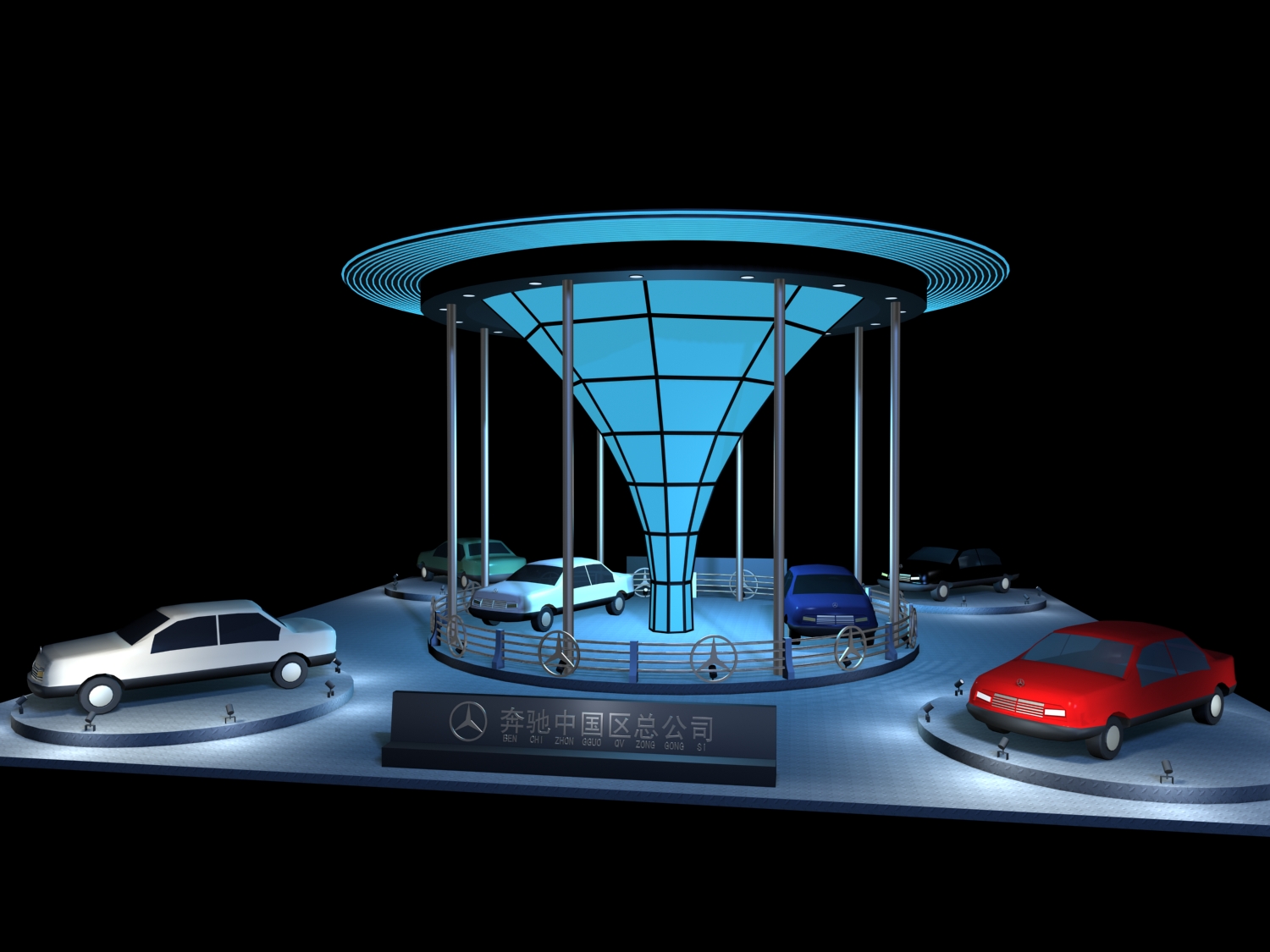 奔驰汽车展厅CAD+MAX+效果图su模型-图二